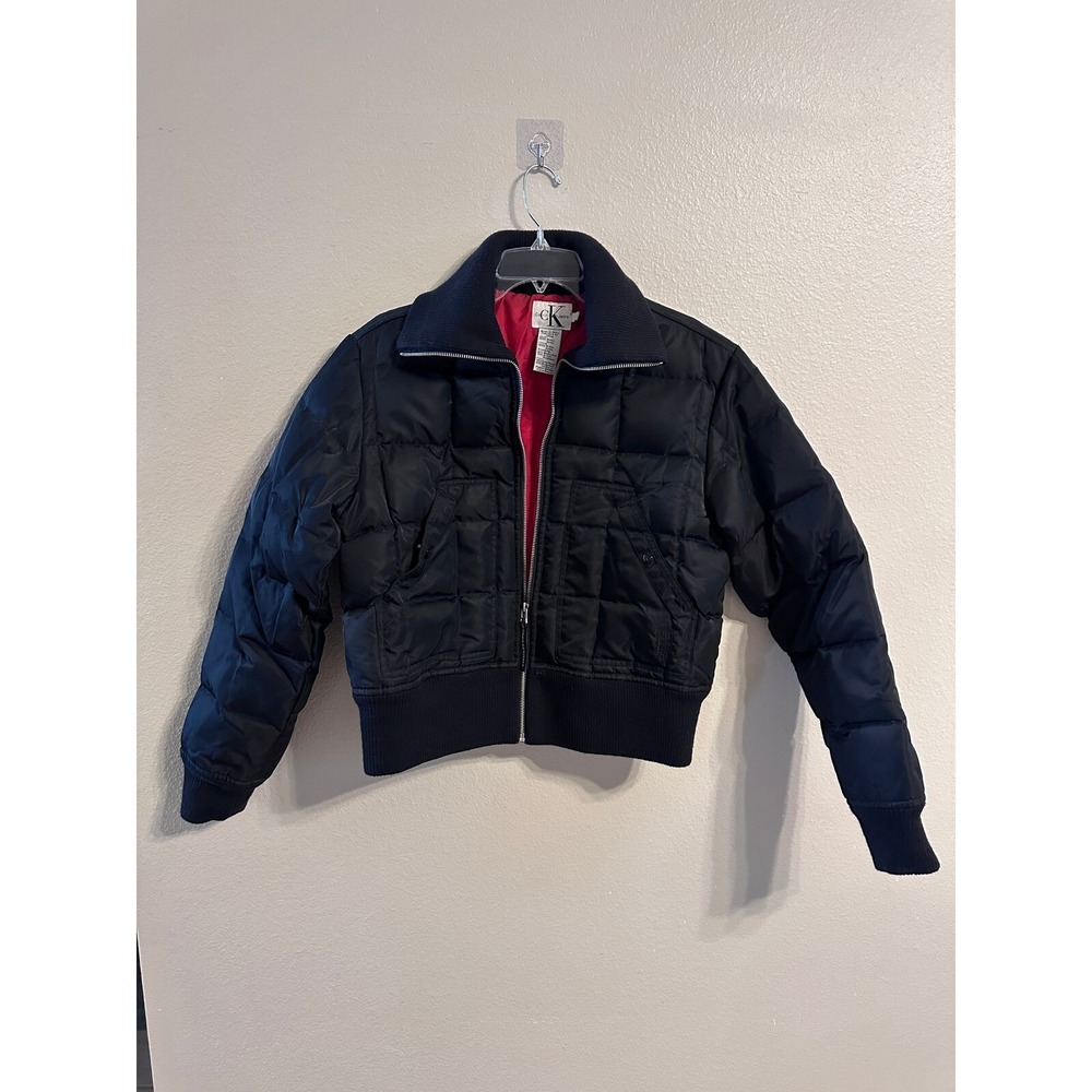 Calvin Klein CK Puffer Jacket Full Zip Down Filled Black Bomber Style L